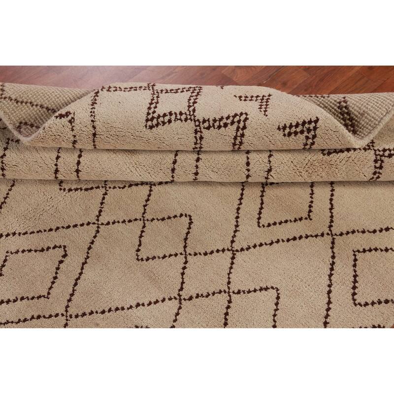 Hand Knotted Oriental 100% Wool Carpet Modern Geometric Beige & Ivories Moroccan Area Rug - 8' 0'' X 5' 0''