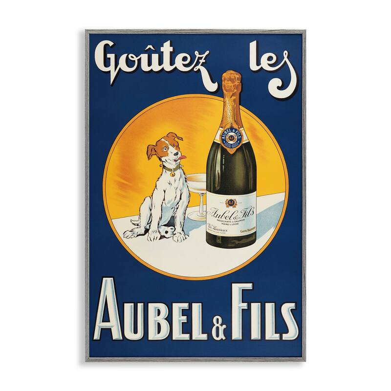 Stupell Dog & Wine Advertisement Framed Giclee Art Design By Marcus Jules - 20 x 30 - Grey