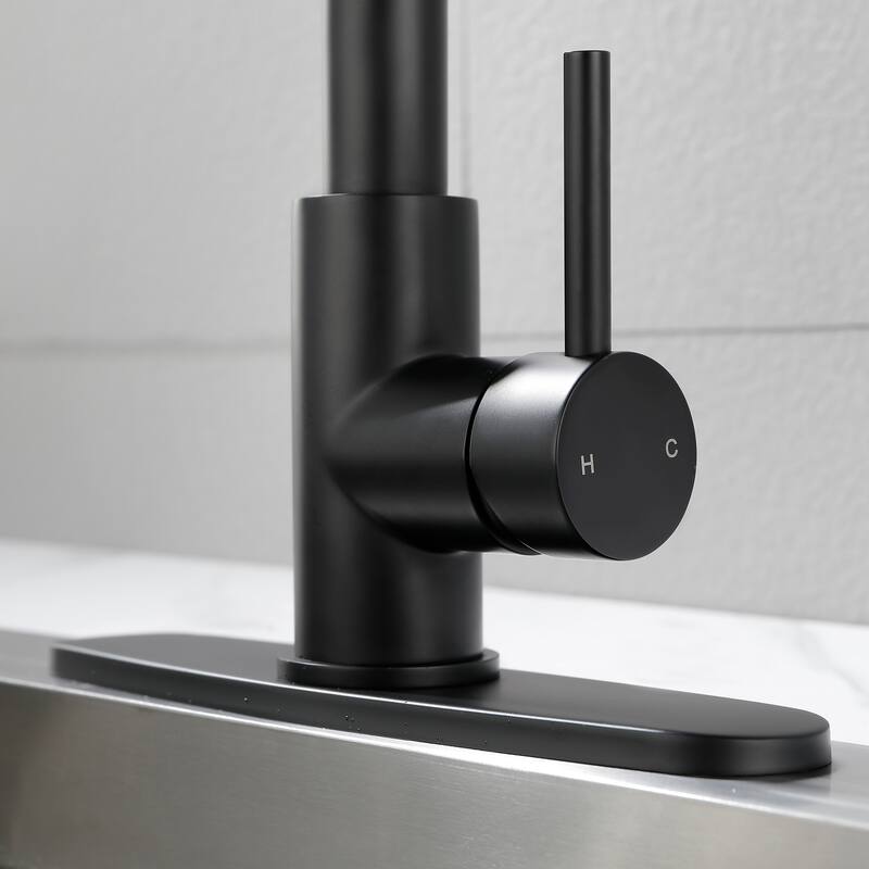 Modern Single Handle Pull-Down Kitchen Faucet with Deck Plate, 2-Function Sprayer