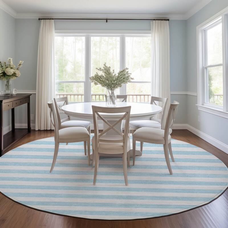 Balu Stripe Weather Resistant Blended Style Round Outdoor Rug - 8' Round