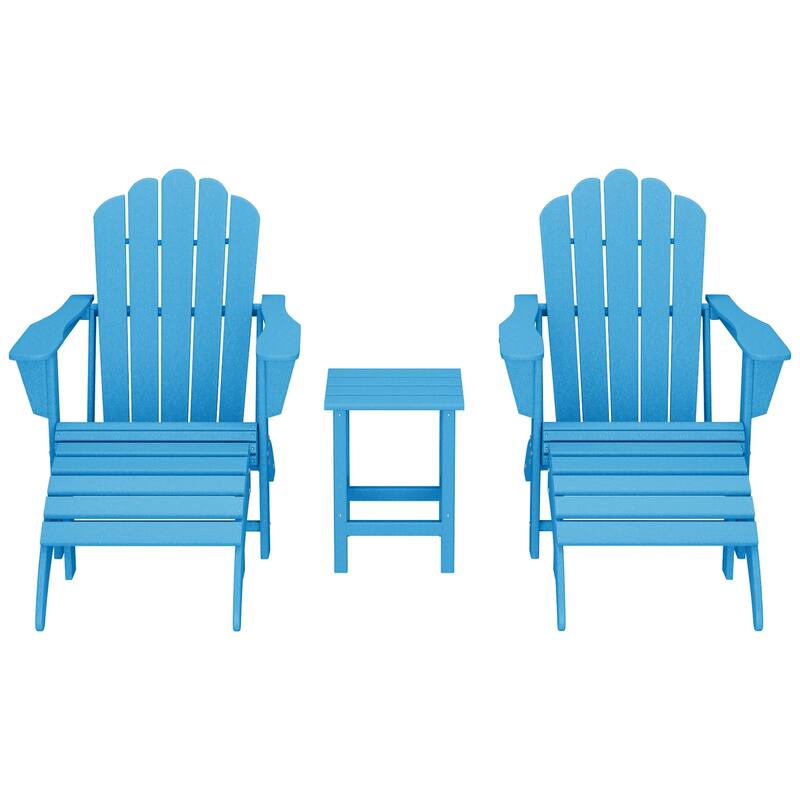 Aderson Outdoor Poly Adirondack Chair with Side Table and Ottoman 5-Piece Set - Pacific Blue