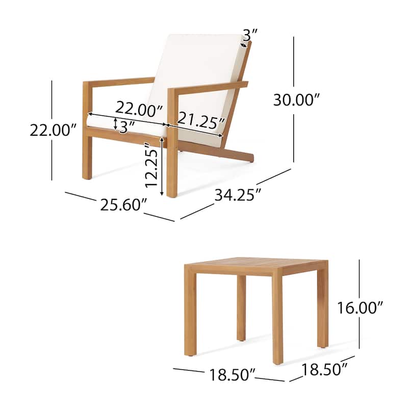 Roomfitters 3-Piece Outdoor Patio Chat Set with Cushioned Chairs and Side Table, Weather-Resistant Frame