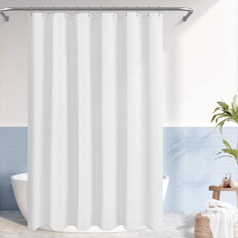 Dobby Waffle Shower Curtain with 12 Metal Hooks