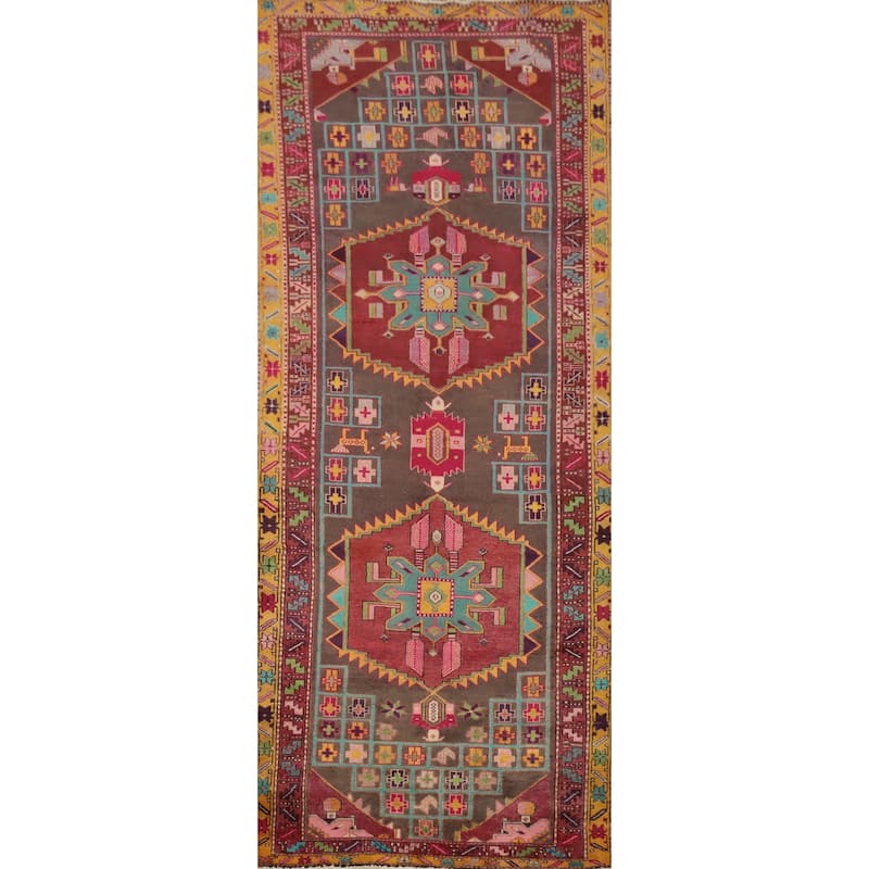 Hand Knotted Oriental 100% Wool Carpet Traditional Tribal Greys & Charcoal Ardebil Runner Rug - 10' 4'' X 3' 10''