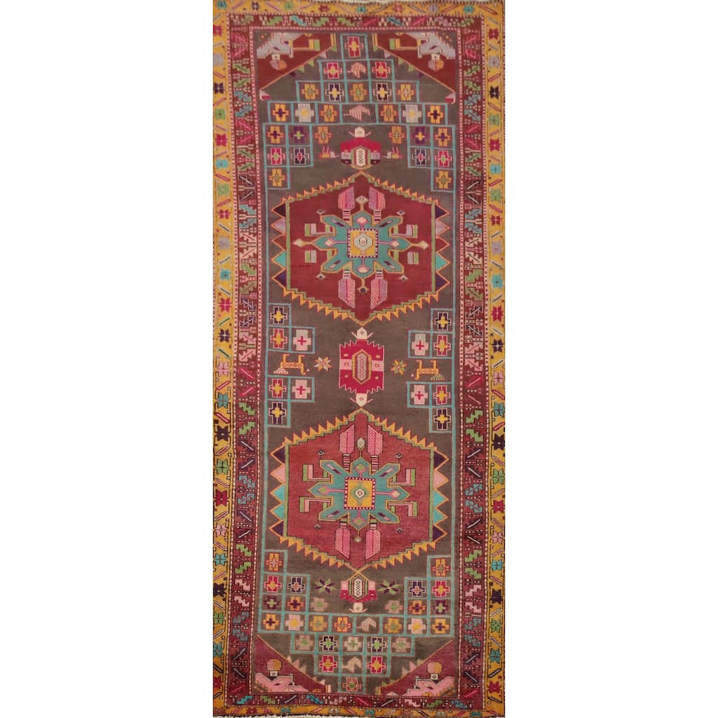 Hand Knotted Oriental 100% Wool Carpet Traditional Tribal Greys & Charcoal Ardebil Runner Rug - 10' 4'' X 3' 10''