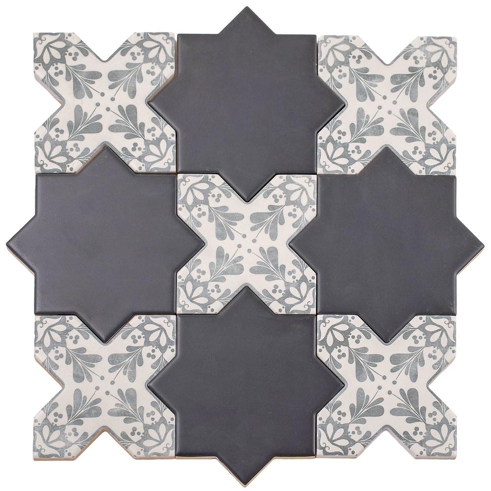 Siena 5" Star with Cross Deco Matte Ceramic Wall and Floor Tile (10.76 sq ft/case) - 54 Pack