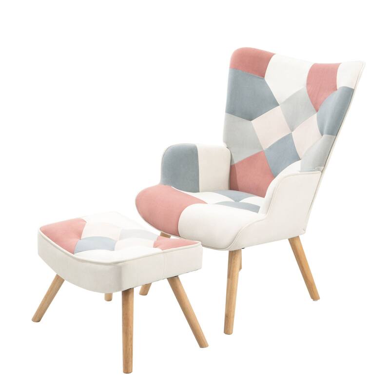 Creative Splicing Cloth Accent Chair with Ottoman