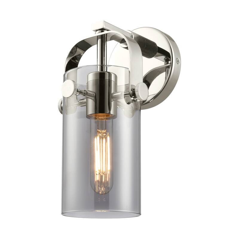 Innovations Lighting Pilaster II Cylinder - 1 Light 7" Wall-Mounted Sconce - Polished Nickel/Light Smoke