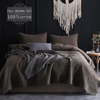 KASENTEX Stone Washed Quilt Set 100-percent Cotton Floral Embroidery