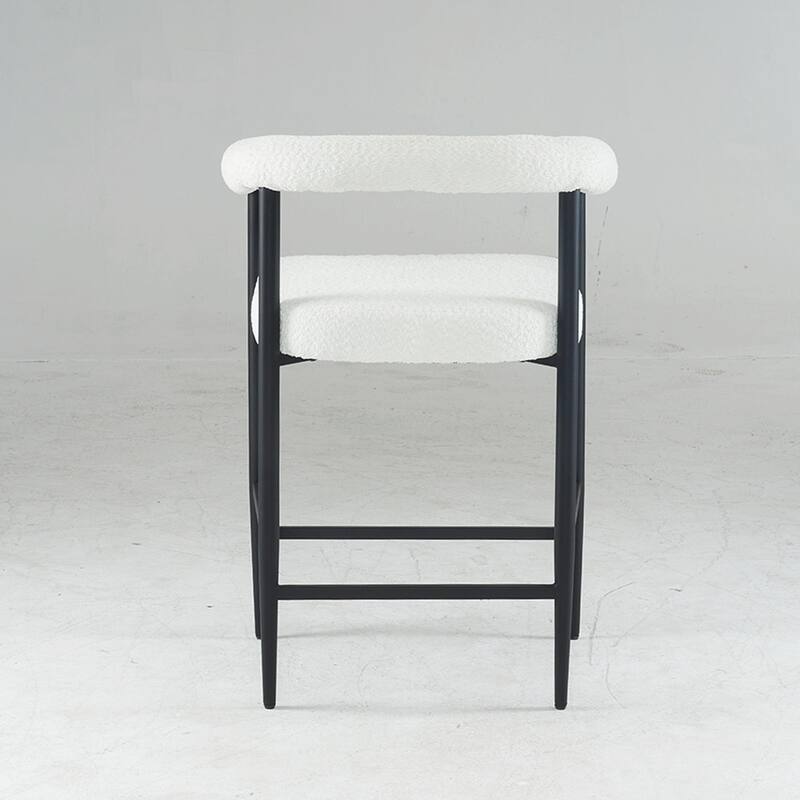 Modern Upholstered Bar Stools Set of 2, Boucle Fabric Counter Height Chairs