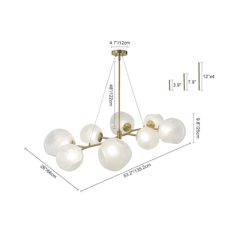 Glam 8-Light Branch White Misty Glass Globe Island Pendant