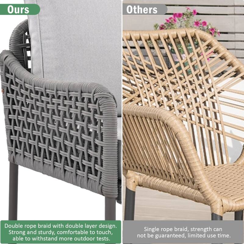 6-Pieces Wicker Outdoor Sectional Set with Wood Table Ice Box and Cushions