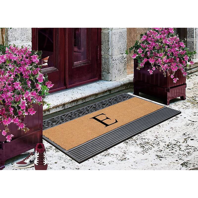 A1HC First Impression Rubber and Coir Rosewood 24" X 36", Heavy Duty Outdoor Monogrammed Doormat