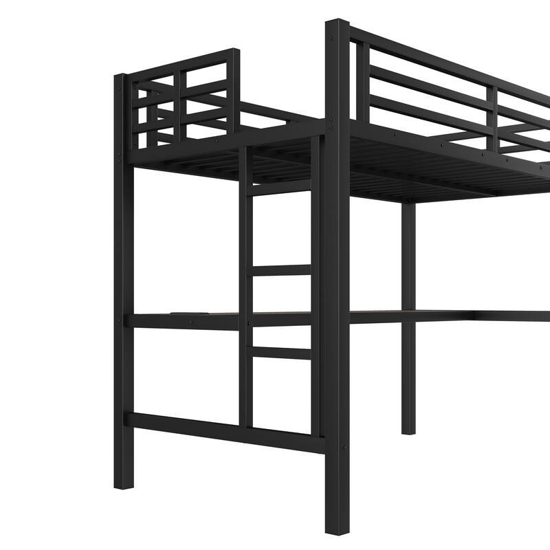 Metal Twin Size Loft Bed with Power Outlet and LED Lighted, Space-Saving, Noise Reduced, Black