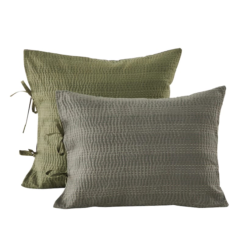 Melange Hand Craft Kantha Collection Solid Reversible Sham Pillow Cover - 20x26 - Turquoise