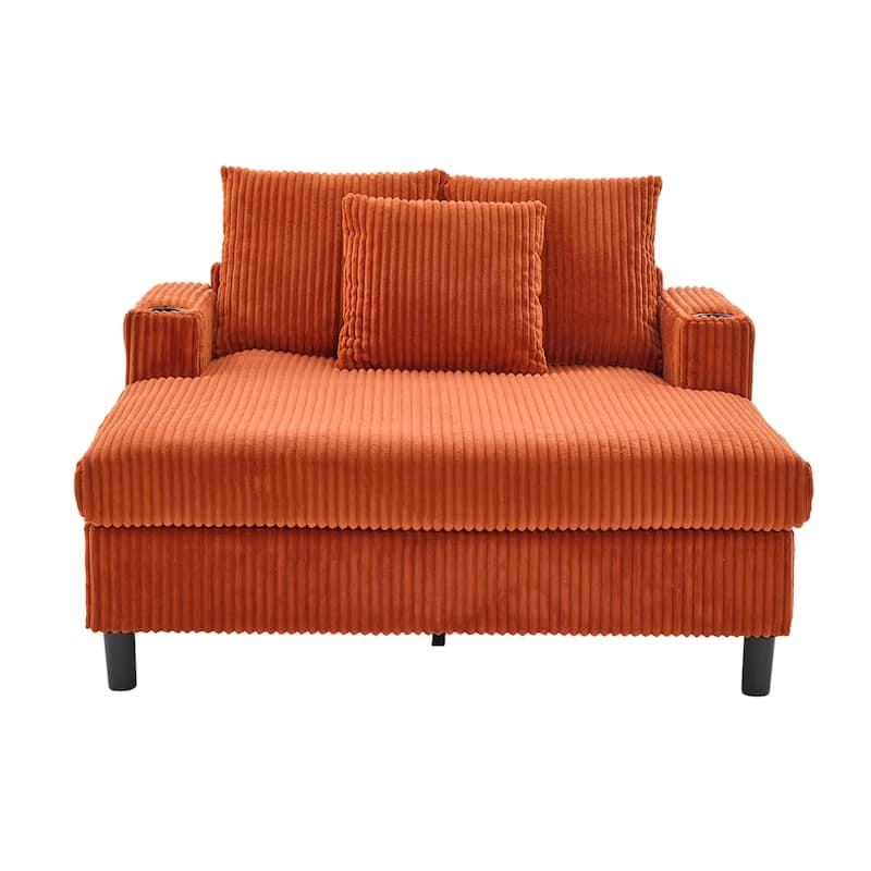 Recliner Sofa Loveseat with Chaise Lounge, Sleeper Sofa with USB & Type-C Charging Ports, Sofa Bed with Cup Holders
