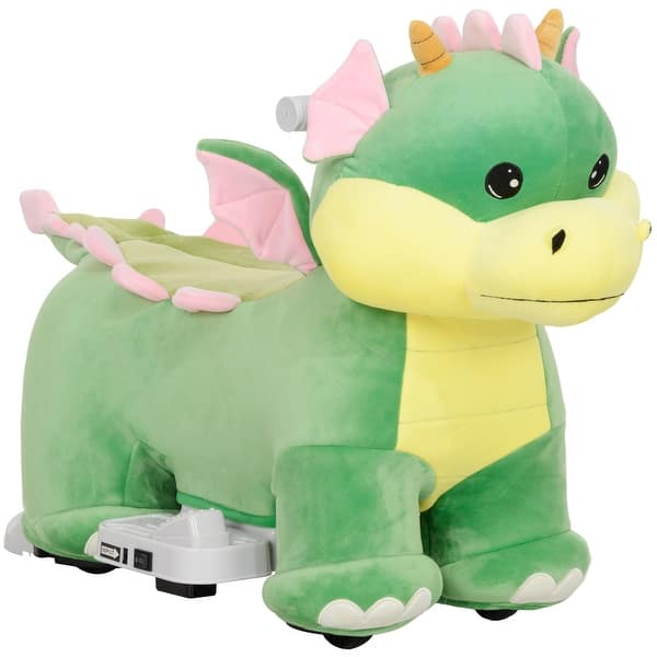 slide 2 of 10, 6V Electric Ride-On Triceratops Toy with Music & PU Wheels for Toddlers - Green Green