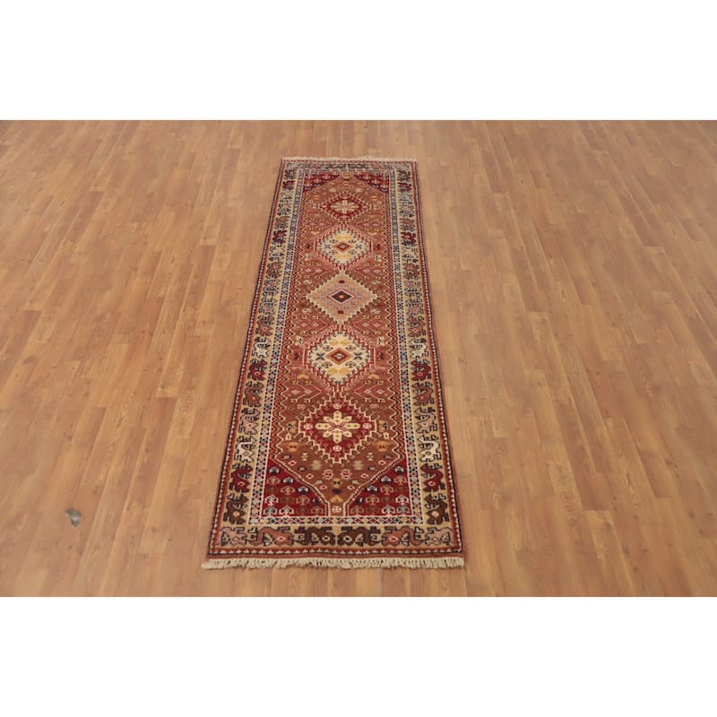 Hand-knotted Traditional Wool Orange Geometric Area Rug Oriental Carpet - 8' 3'' X 2' 7''