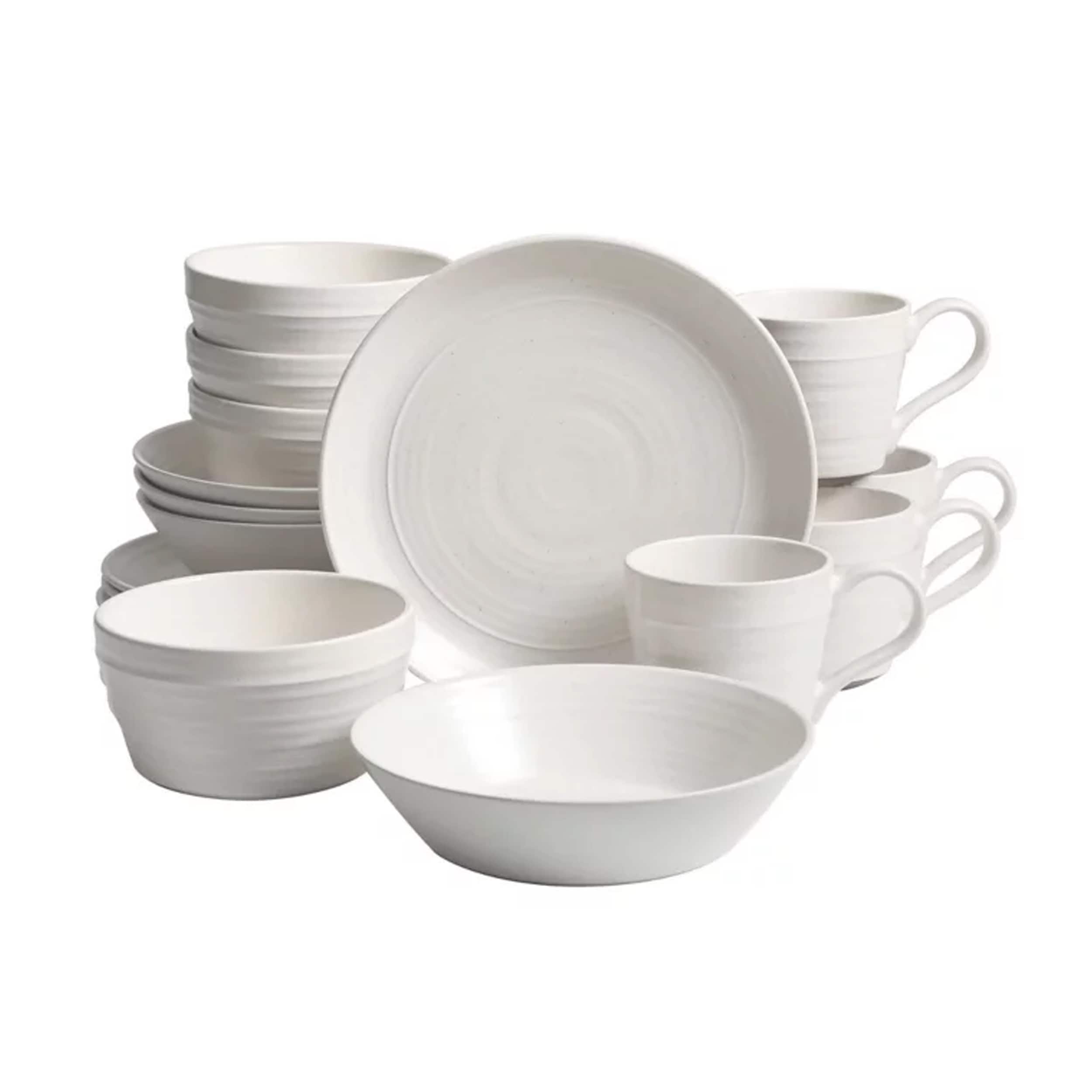 16 Piece Round Stoneware Dinnerware Set in White