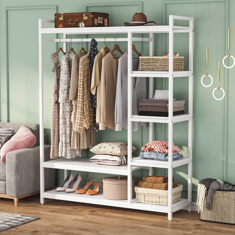 79 inche tall Freestanding Clothes Closet, Garment Rack with Shelves and Hanging rod clothing closet