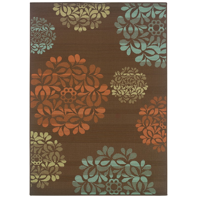 Murrieta Brown Blue Floral Outdoor Casual Area Rug
