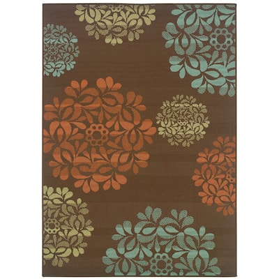 Murrieta Brown Blue Floral Outdoor Casual Area Rug