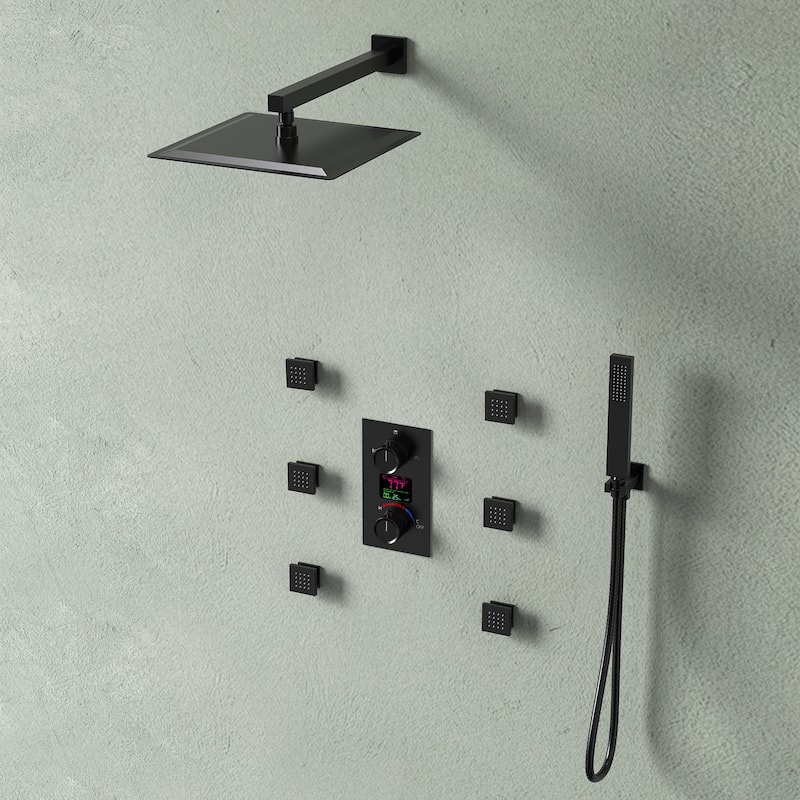 LCD Digital Display Shower System ,12" High-Pressure Rainfall Shower Head with Pressure-Balanced Valve