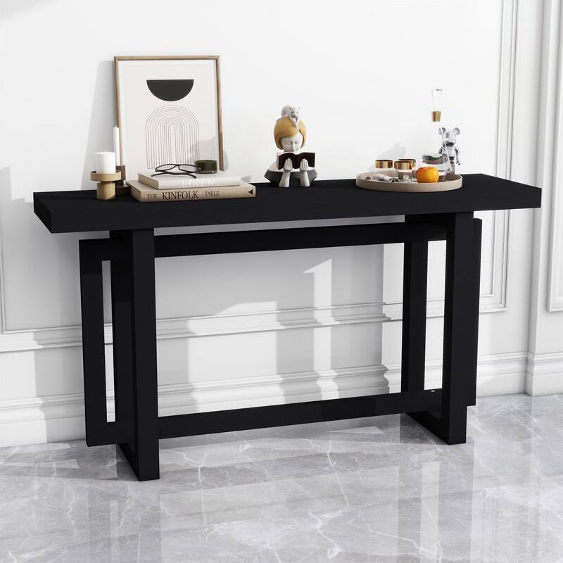 Modern Entryway Console Table with Industrial-inspired Concrete Wood Top, Hallway Foyer Sofa Long Table Entryway Table