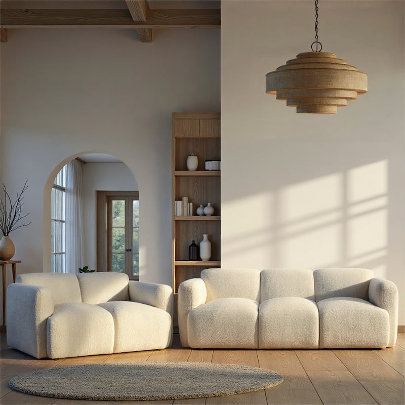 Sierra Ivory Boucle Accent Chair, Loveseat, Sofa, or Living Room Set - 2 Piece Set - Ivory