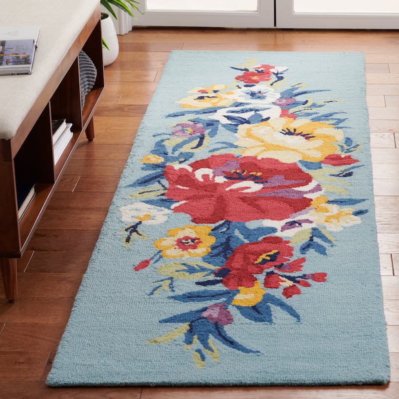 SAFAVIEH Handmade Chelsea Astronomy Floral Wool Rug - 2'3" x 8' Runner - Blue/Rose