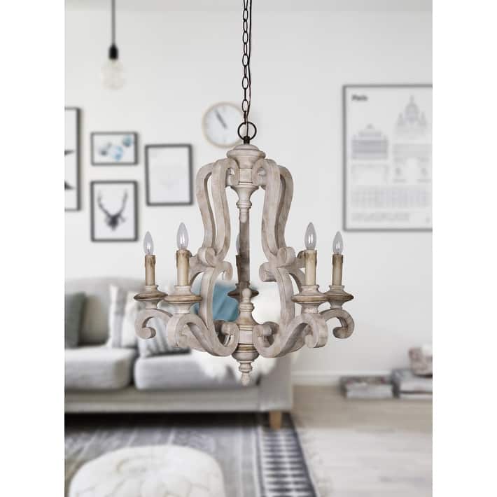 Lusteria 5-Light Handmade Antique Wooden Candle Chandelier