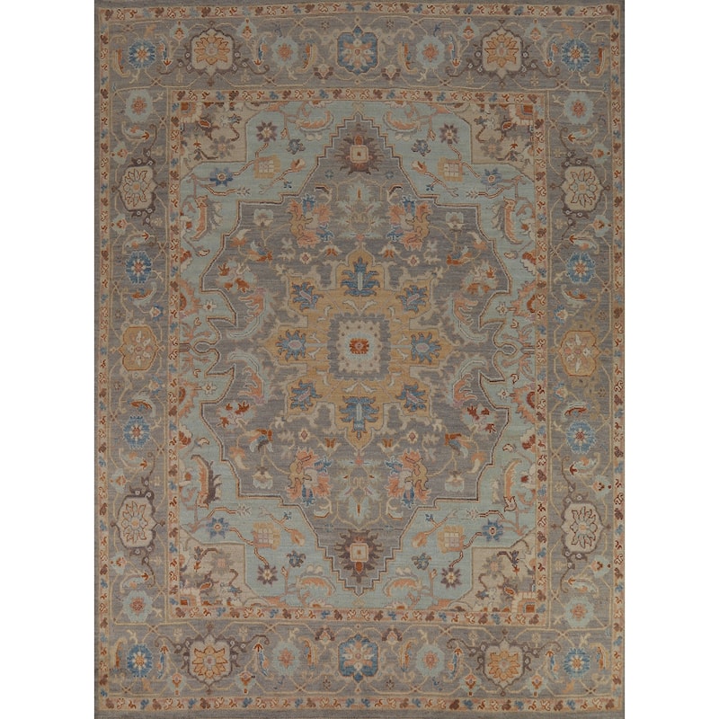 Vegetable Dye Oushak Turkish Area Rug Hand-Knotted Wool Carpet - 8'2" x 9'8"