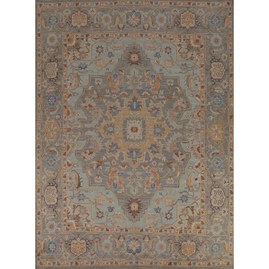 Vegetable Dye Oushak Turkish Area Rug Hand-Knotted Wool Carpet - 8'2" x 9'8"