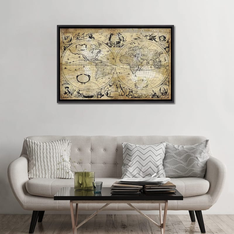 iCanvas "Antique World Map" by Russell Brennan Framed