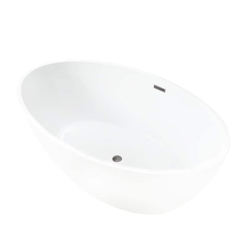 Vanity Art 55" Freestanding Acrylic Soaking Bathtub with Slotted Overflow & Pop-up Drain