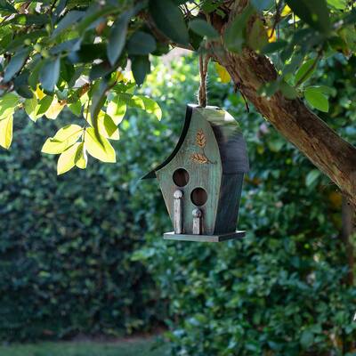 Alpine Corporation 12" Tall Outdoor Hanging Wooden Birdhouse, Turquoise