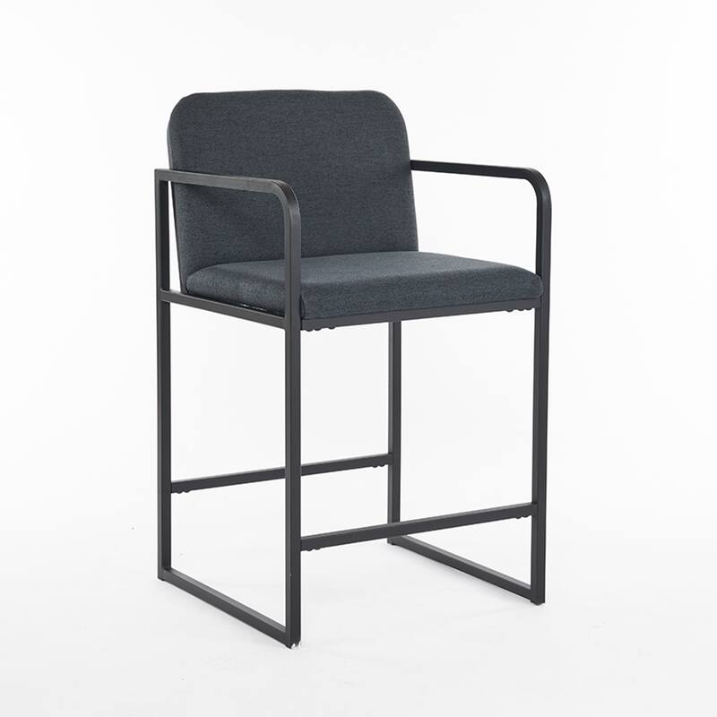 Upholstered Counter Height Bar Stool Set of 2, Armchair with Metal Frame