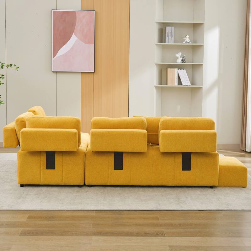 91.73" L-Shaped 4-Seater Sofa with Hidden Stools