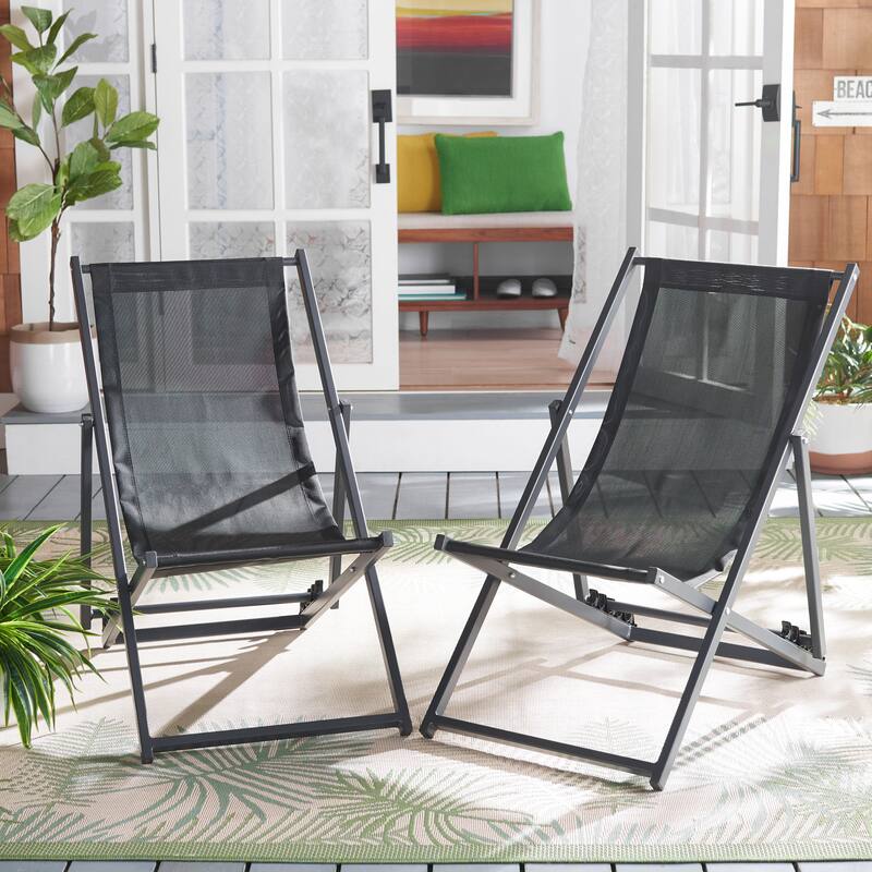SAFAVIEH Outdoor Malaya Set of 2 Sling Chairs - 36" W x 22" D x 30" H - 36Wx22Dx30H