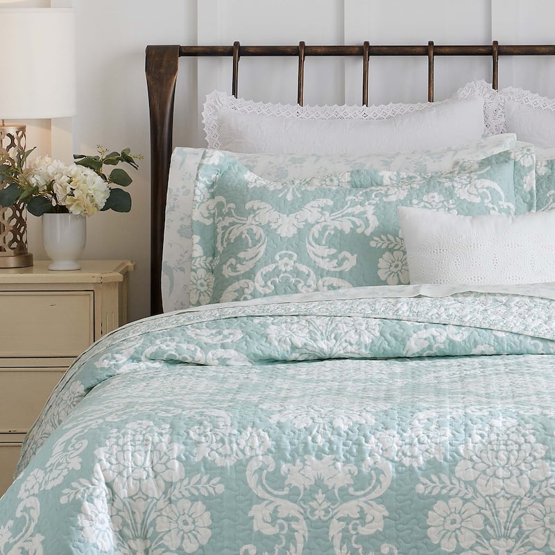Laura Ashley Felicity Cotton Reversible White Quilt Set