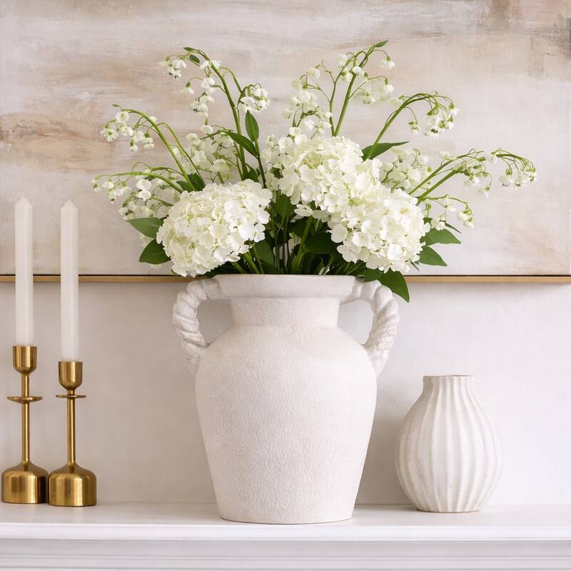 Decorative Textured Amphora Table Vase with Twisted Handles