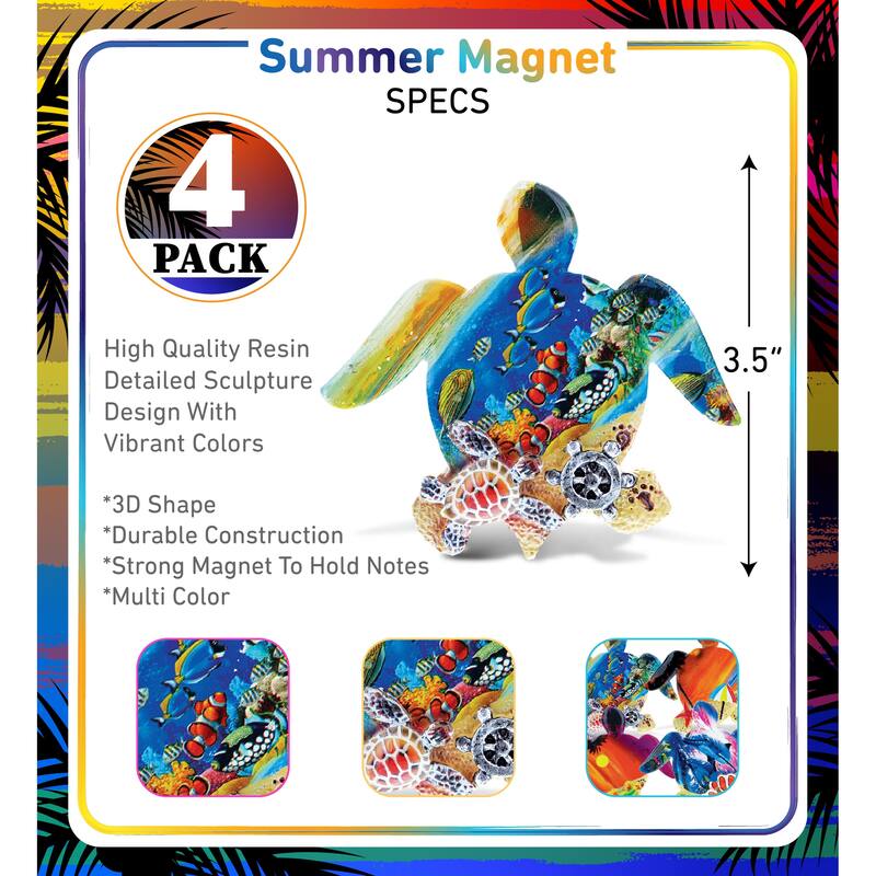 CoTa Global Sea Turtle Refrigerator Summer Magnets Set of 4 - 0.65″L x 3.9″W x 3.5″H.