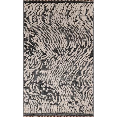 Black Ivory Moroccan Abstract Area Rug Hand-Knotted Wool Carpet - 5'0"x 8'5"