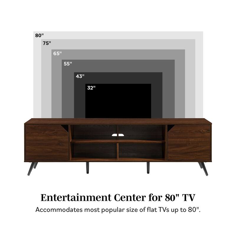 Modern 2-Door TV Stand with 4 Open Cubbies & Cord Management - Supports Up to 80" TVs