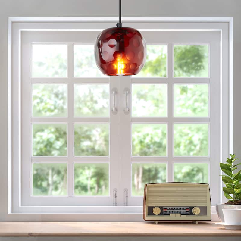 Quinn River of Goods Black Metal and Hand Blown Glass 6-Inch Pendant Light with Adjustable Hanging Cord - 6" x 6" x 60"