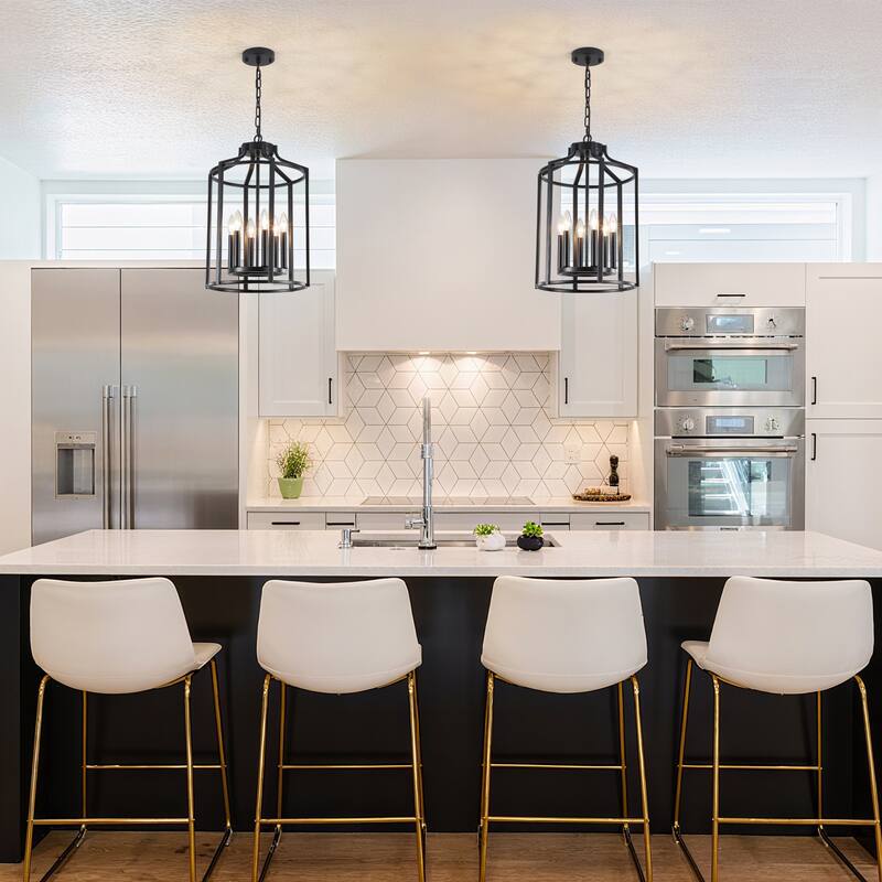 6-Light Dimmable Lantern Chandelier - Matte Black