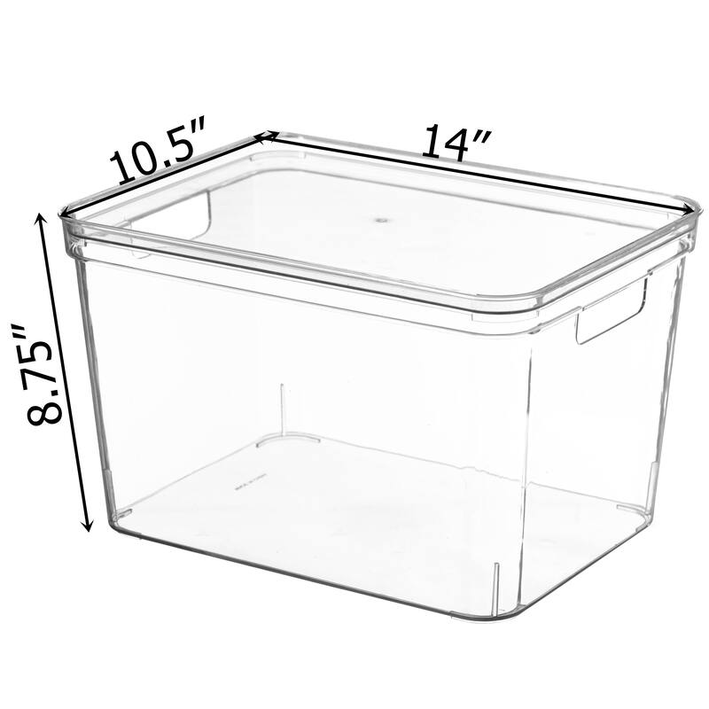 Basicwise Clear Storage Container with Lid For Kitchen Pantry Cabinet & Fridge For Organizing Durable Bin For Home or Office Use