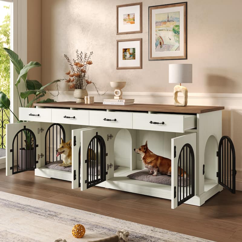 70.8" Large Dog Crate Furniture for 2 Dogs, Dog Kennel Indoor with Door and 4 Drawers, End Table, TV Stand for Medium Small Dogs