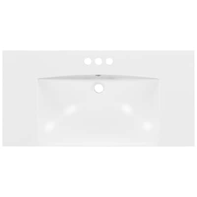Roomfitters 36x18" Rectangular Bathroom Vanity Top Resin Sink, 3 Hole Countertop Basin for 4" Faucet, White