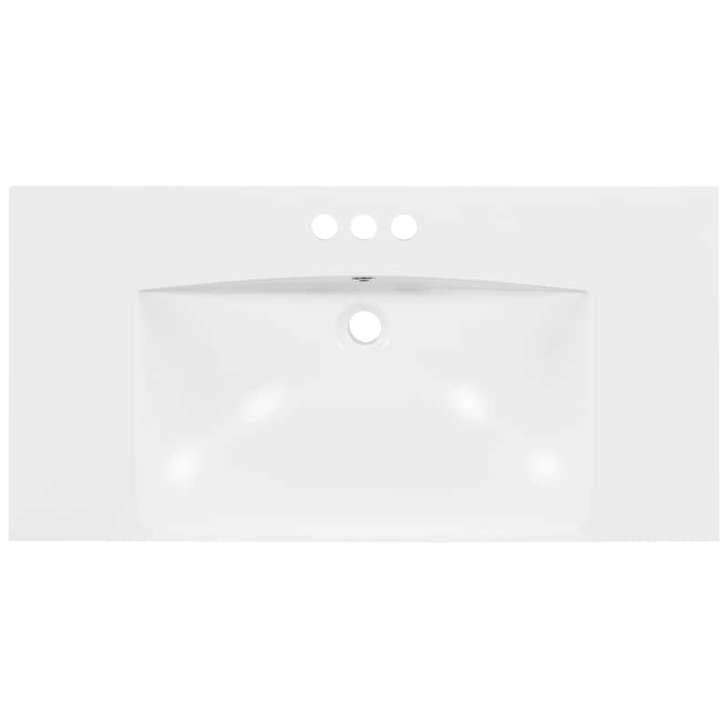 Roomfitters 36x18" Rectangular Bathroom Vanity Top Resin Sink, 3 Hole Countertop Basin for 4" Faucet, White - White